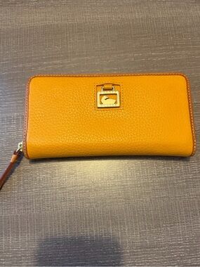 Dooney & Bourke Pebble Grain Zip Around Clutch Wallet Yellow